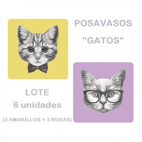 Posavasos Madera Gatos lote 6 unidades