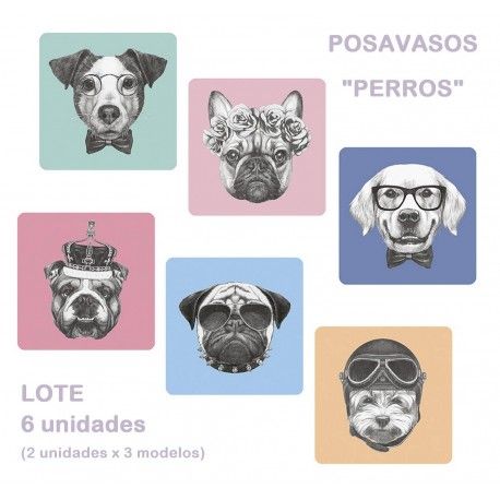 Posavasos Madera Perros lote 6 unidades