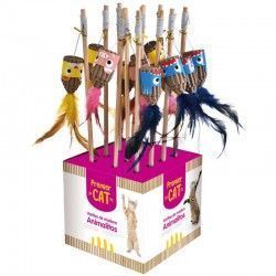Caña para Gatos Animales con cartón y plumas ICA 40 cm