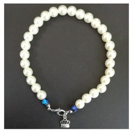 Collar elástico de perlas Hueso plateado 28 cm